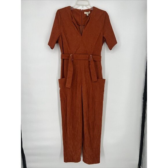 Du Paradis Womens Size Small Rust Orange Belted Corduroy Jumpsuit New Fall New - Picture 4 of 13